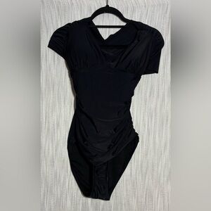 Swimsuits For All Black cap sleeve one piece